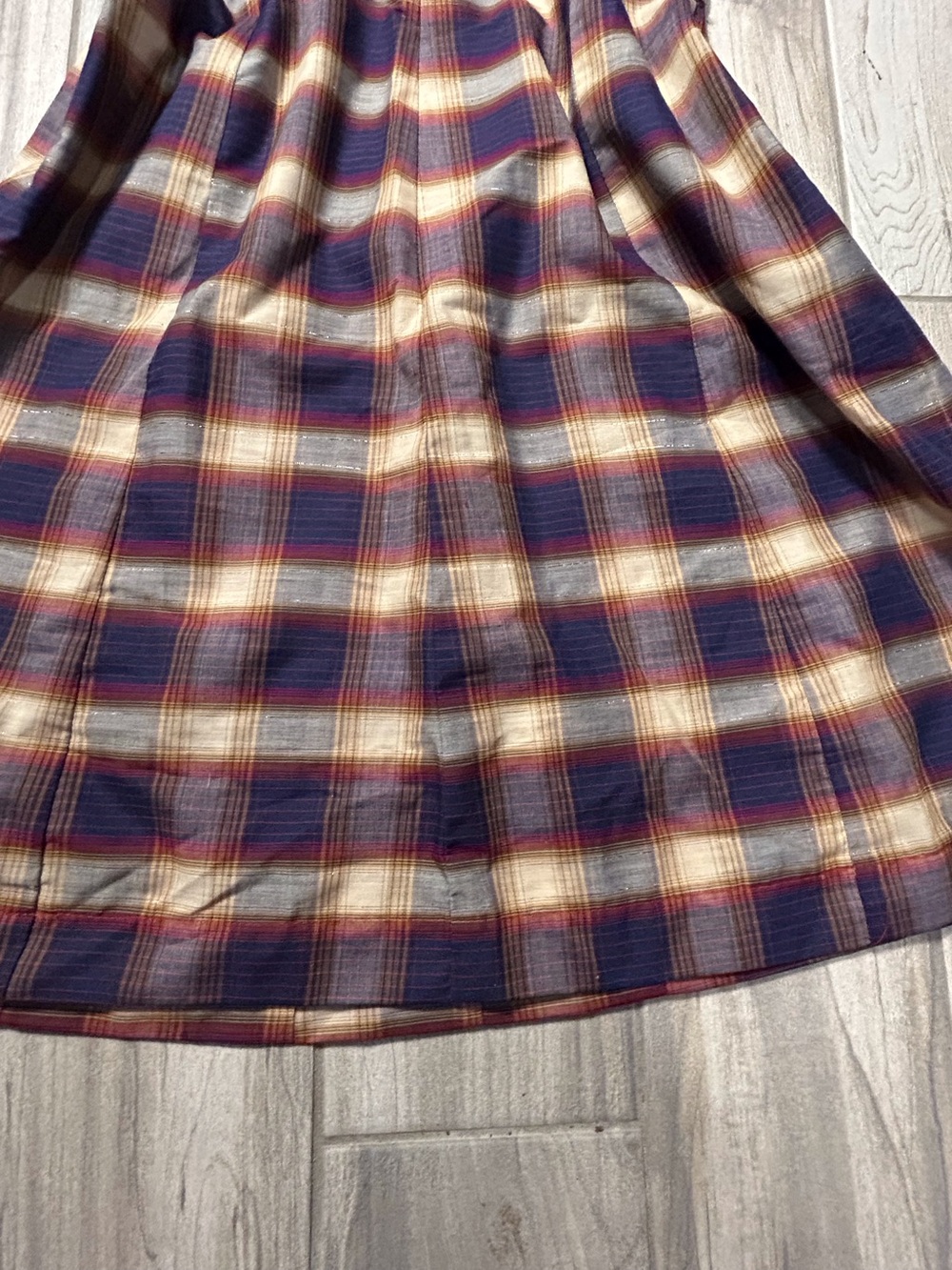 Vintage 60’s Sleeveless Plaid Button-Front Dress Navy Brown Retro Plaid Timeless - Picture 4 of 10